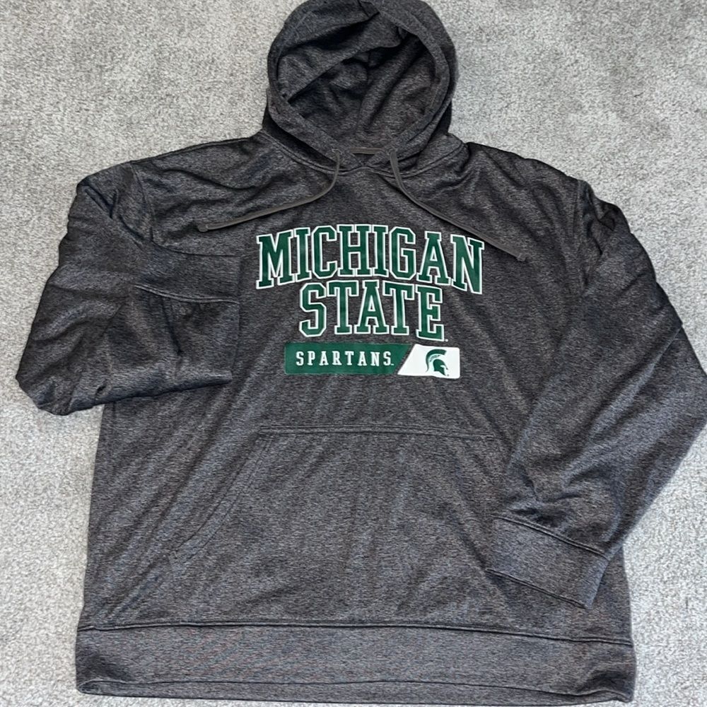 Gray BIG man MSU Michigan State Spartans hooded hoodie sweatshirt XL mens fleece